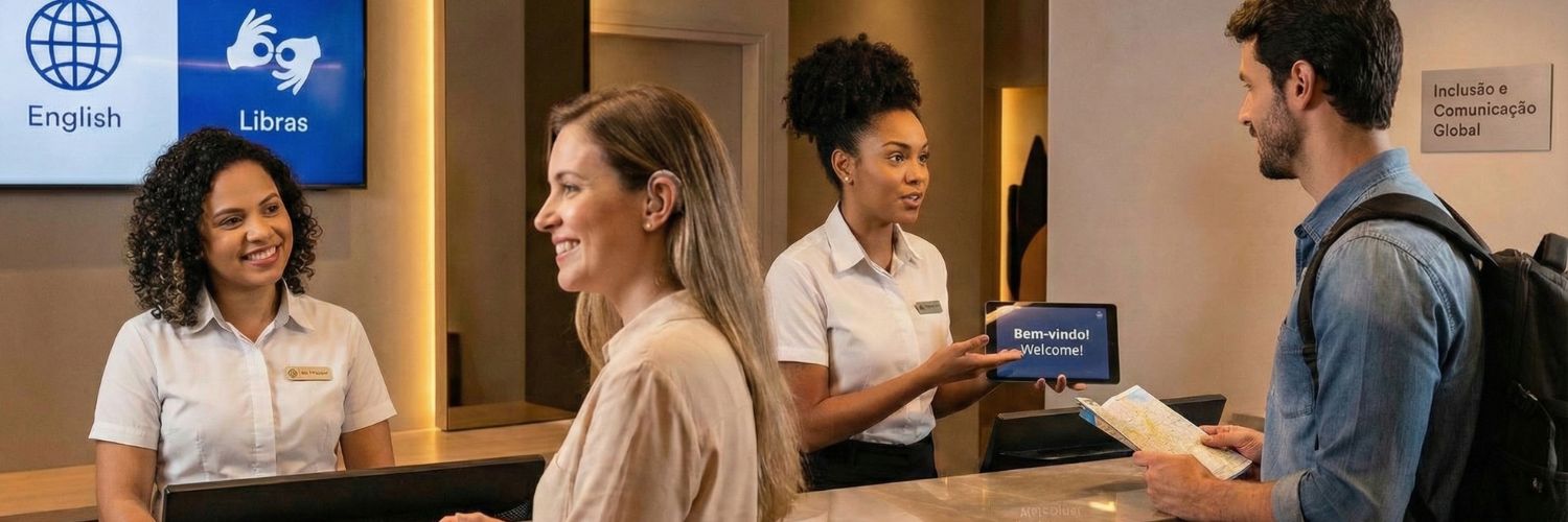 Na hotelaria, quem domina inglês e Libras sai na frente. Além de atender melhor, contribui para experiências mais humanas e memoráveis.